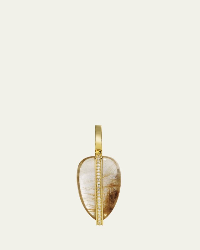 Small Diamond and Rutilated Quartz Pebble Pendant